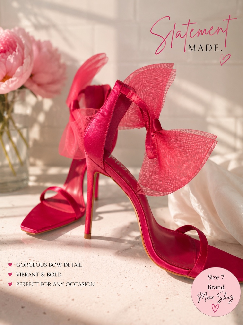 Mixx Shuz Hot Pink Bow Stiletto Shoes Heels size 7